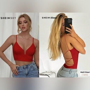 M Red Women's Going Out Top Set | Body suit and Crop Tank Top | Open Back/Deep V